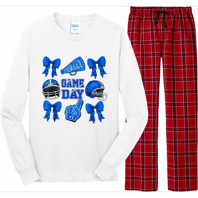 Cheer Blue Football Coquette Bow Football Mom Game Day Long Sleeve Pajama Set