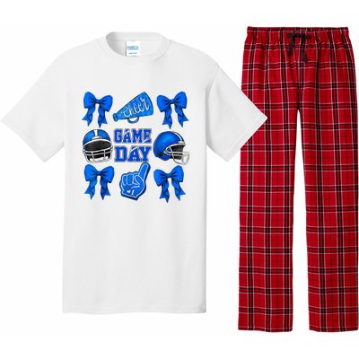 Cheer Blue Football Coquette Bow Football Mom Game Day Pajama Set