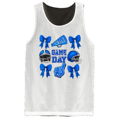 Cheer Blue Football Coquette Bow Football Mom Game Day Mesh Reversible Basketball Jersey Tank