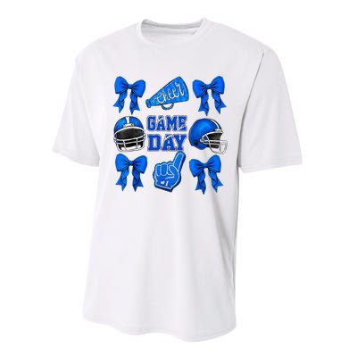 Cheer Blue Football Coquette Bow Football Mom Game Day Performance Sprint T-Shirt