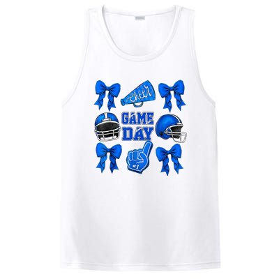 Cheer Blue Football Coquette Bow Football Mom Game Day PosiCharge Competitor Tank