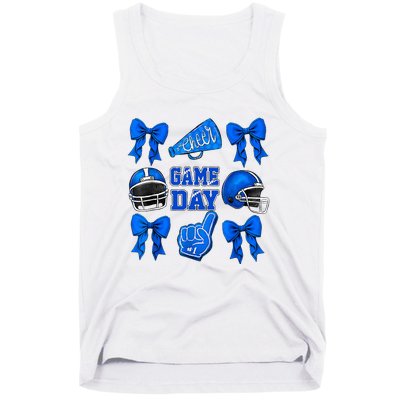 Cheer Blue Football Coquette Bow Football Mom Game Day Tank Top