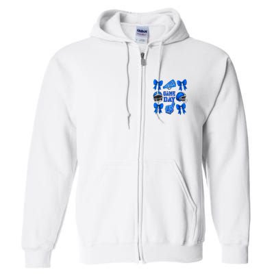 Cheer Blue Football Coquette Bow Football Mom Game Day Full Zip Hoodie