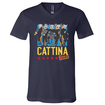 Cattina Band Funny Music Cats V-Neck T-Shirt