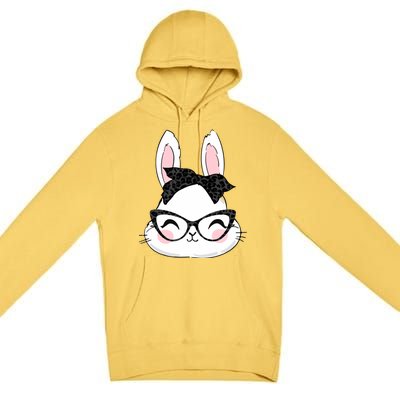 Cute Bunny Face Black Leopard Print Glasses Easter Day Cute Gift Premium Pullover Hoodie