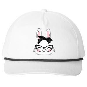 Cute Bunny Face Black Leopard Print Glasses Easter Day Cute Gift Snapback Five-Panel Rope Hat