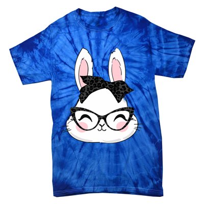 Cute Bunny Face Black Leopard Print Glasses Easter Day Cute Gift Tie-Dye T-Shirt