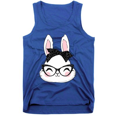 Cute Bunny Face Black Leopard Print Glasses Easter Day Cute Gift Tank Top