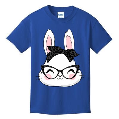 Cute Bunny Face Black Leopard Print Glasses Easter Day Cute Gift Kids T-Shirt