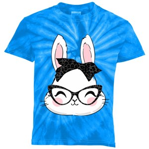 Cute Bunny Face Black Leopard Print Glasses Easter Day Cute Gift Kids Tie-Dye T-Shirt