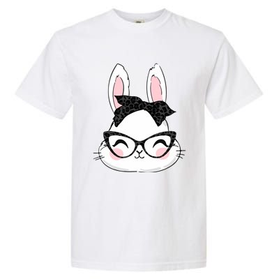 Cute Bunny Face Black Leopard Print Glasses Easter Day Cute Gift Garment-Dyed Heavyweight T-Shirt