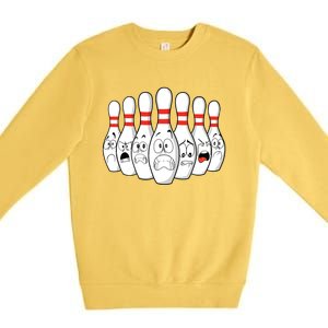 Cartoon Bowling Funny Scared Bowling Pins Premium Crewneck Sweatshirt