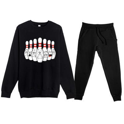 Cartoon Bowling Funny Scared Bowling Pins Premium Crewneck Sweatsuit Set