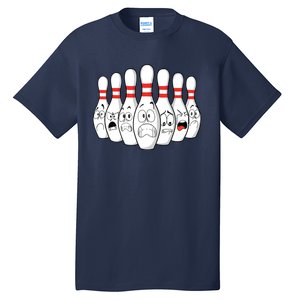 Cartoon Bowling Funny Scared Bowling Pins Tall T-Shirt