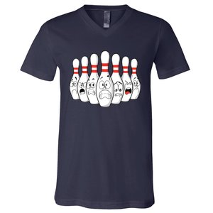 Cartoon Bowling Funny Scared Bowling Pins V-Neck T-Shirt