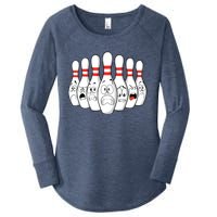 Cartoon Bowling Funny Scared Bowling Pins Women's Perfect Tri Tunic Long Sleeve Shirt