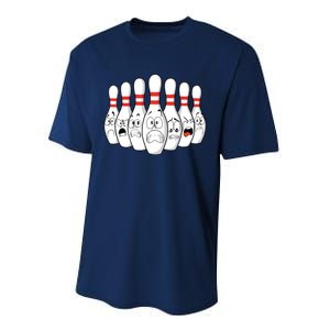 Cartoon Bowling Funny Scared Bowling Pins Performance Sprint T-Shirt