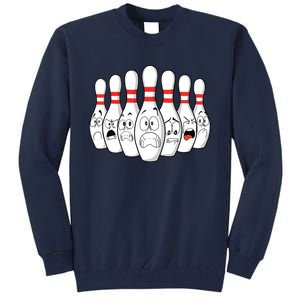 Cartoon Bowling Funny Scared Bowling Pins Tall Sweatshirt