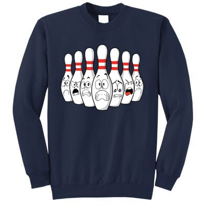 Cartoon Bowling Funny Scared Bowling Pins Tall Sweatshirt