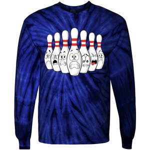 Cartoon Bowling Funny Scared Bowling Pins Tie-Dye Long Sleeve Shirt