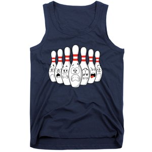 Cartoon Bowling Funny Scared Bowling Pins Tank Top