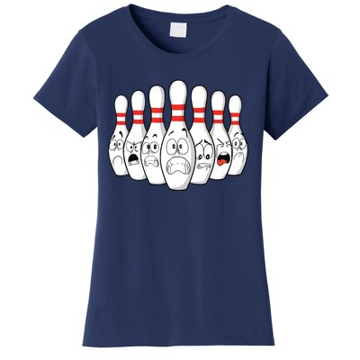 Cartoon Bowling Funny Scared Bowling Pins Women's T-Shirt