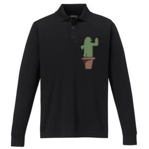 Cute Butt Funny Cartoon Cactus Design Garderner Garden Performance Long Sleeve Polo