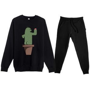 Cute Butt Funny Cartoon Cactus Design Garderner Garden Premium Crewneck Sweatsuit Set