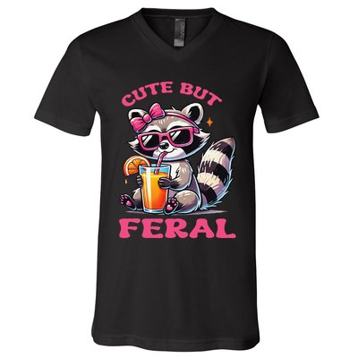 Cute But Feral Raccoon Gift V-Neck T-Shirt