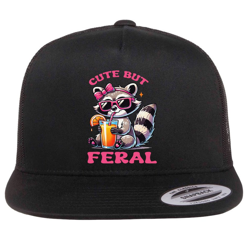 Cute But Feral Raccoon Gift Flat Bill Trucker Hat