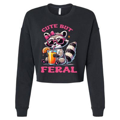 Cute But Feral Raccoon Gift Cropped Pullover Crew