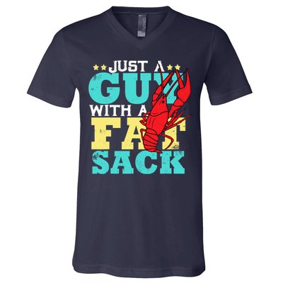 Crawfish Boil Funny Just A Guy With A Fat Sack Crawfish V-Neck T-Shirt