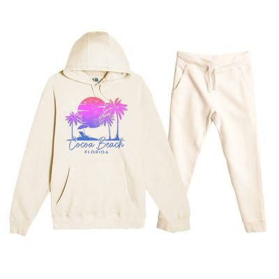 Cocoa Beach Florida Fl Surf Vintage Sunset Surfer Retro Premium Hooded Sweatsuit Set