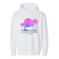 Cocoa Beach Florida Fl Surf Vintage Sunset Surfer Retro Garment-Dyed Fleece Hoodie