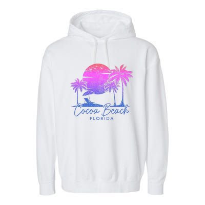 Cocoa Beach Florida Fl Surf Vintage Sunset Surfer Retro Garment-Dyed Fleece Hoodie