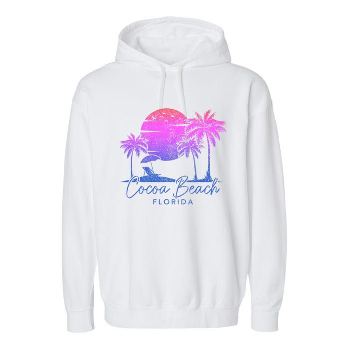 Cocoa Beach Florida Fl Surf Vintage Sunset Surfer Retro Garment-Dyed Fleece Hoodie