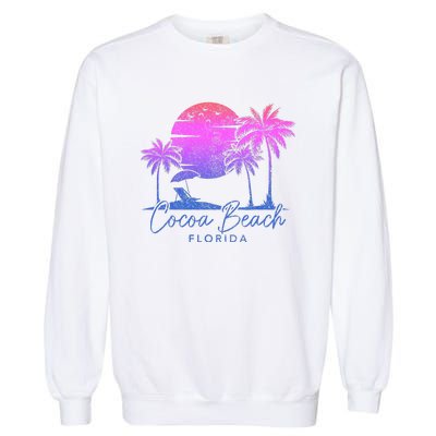 Cocoa Beach Florida Fl Surf Vintage Sunset Surfer Retro Garment-Dyed Sweatshirt