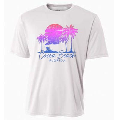 Cocoa Beach Florida Fl Surf Vintage Sunset Surfer Retro Cooling Performance Crew T-Shirt