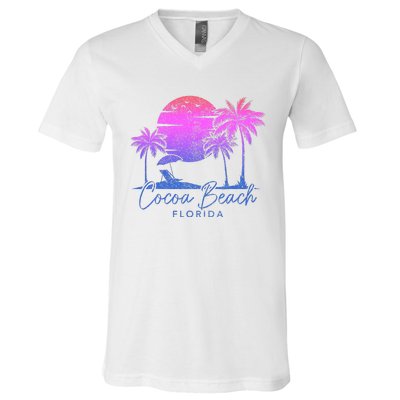 Cocoa Beach Florida Fl Surf Vintage Sunset Surfer Retro V-Neck T-Shirt