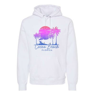 Cocoa Beach Florida Fl Surf Vintage Sunset Surfer Retro Premium Hoodie