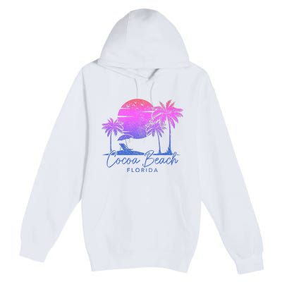 Cocoa Beach Florida Fl Surf Vintage Sunset Surfer Retro Premium Pullover Hoodie