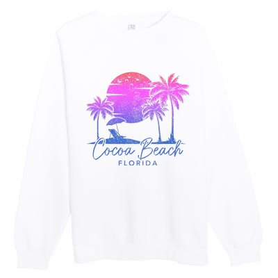 Cocoa Beach Florida Fl Surf Vintage Sunset Surfer Retro Premium Crewneck Sweatshirt