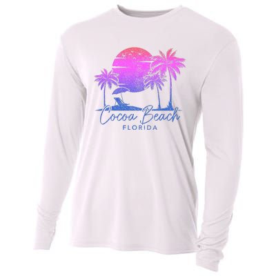 Cocoa Beach Florida Fl Surf Vintage Sunset Surfer Retro Cooling Performance Long Sleeve Crew