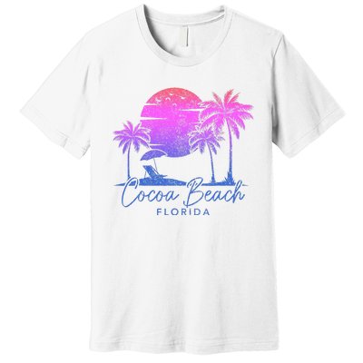 Cocoa Beach Florida Fl Surf Vintage Sunset Surfer Retro Premium T-Shirt