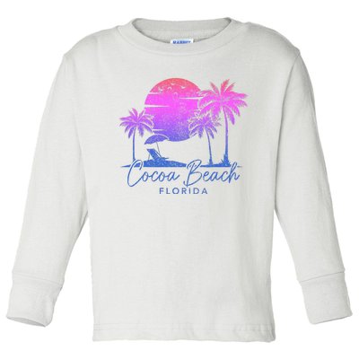 Cocoa Beach Florida Fl Surf Vintage Sunset Surfer Retro Toddler Long Sleeve Shirt