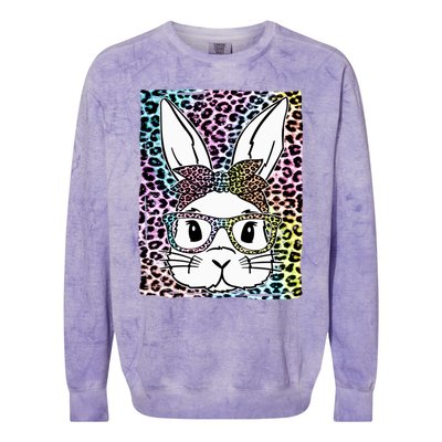 Cute Bunny Face With Leopard Sunglasses Bubblegum Easter Day Great Gift Colorblast Crewneck Sweatshirt