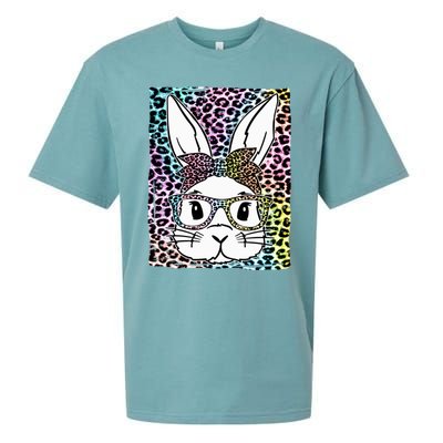 Cute Bunny Face With Leopard Sunglasses Bubblegum Easter Day Great Gift Sueded Cloud Jersey T-Shirt