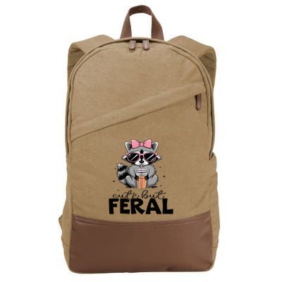 Cute But Feral Funny Colorful Racoon With Sunglasses Racoon Cotton Canvas Backpack