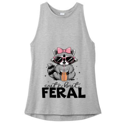 Cute But Feral Funny Colorful Racoon With Sunglasses Racoon Ladies PosiCharge Tri-Blend Wicking Tank