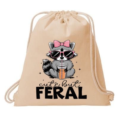 Cute But Feral Funny Colorful Racoon With Sunglasses Racoon Drawstring Bag